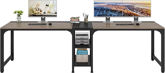 LITTLE TREE 90.5 Inch Large Double Home Office Compuer Desk Two Person Study Table