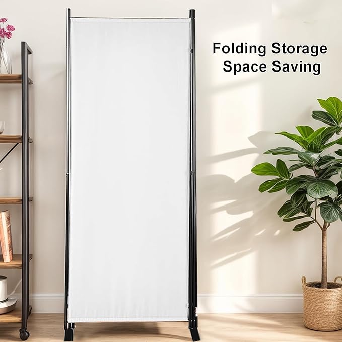 Room Divider 3-Panel Privacy Screen, Portable Screen Steel Frame with Hook&Loop for Home, Office, Classroom, Studio, Meeting (White