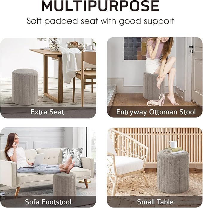 Get Set Style Modern Round Ottoman with Soft Padded Seat, Multifunctional Vanity Chairs for Makeup, Upholstered Footrest Stool Ottoman Foot Stool for Living Room, Bedroom
