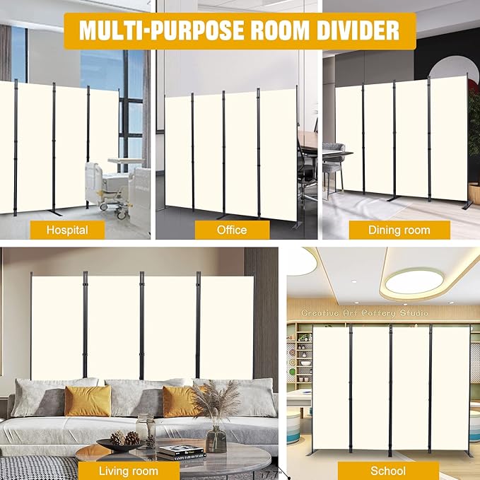 Room Divider 6FT Portable Room Dividers and Folding Privacy Screens, 88'' W Fabric Divider for Room Separation, 4 Panel Partition Room Dividers Freestanding Wall Divider Screen for Dorm Studio Office
