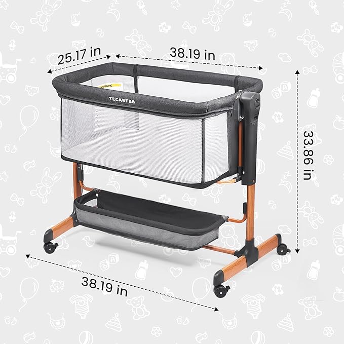 Baby Bassinet, 3 in 1 Bedside Sleeper for Newborn, Bedside Bassinet for Baby with 6 Adjustable Height, Soft Mattress, Compact, Easy to Fold