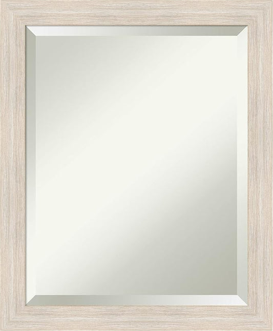 Amanti Art White Bathroom Mirror for Over Sink, 23x19 Hardwood White Wash Narrow Rectangle Vanity Mirror, Small Rustic Farmhouse Wood Frame, Hangs Horizonally and Vertically, Bathroom Wall Decor