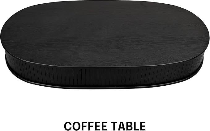 NTC Stream DOU Coffee Table, Modern Double-Layer Oval Wooden Center Table with Vertical Groove Design, Stylish Living Room Decor, Contemporary Minimalist Style, Easy Assembly - Burnt Black