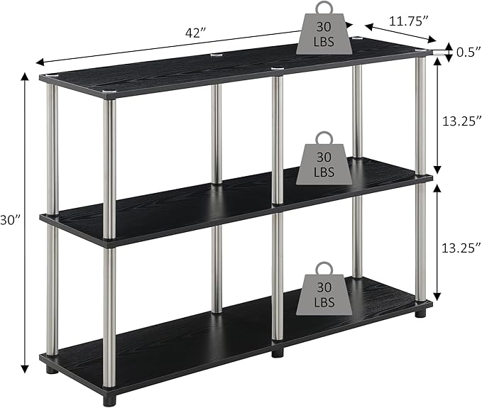 Convenience Concepts Designs2Go No Tools 3 Tier Wide Console Table 42" - Modern Accent with Shelves for TV Media Center, Office Desk Extension, Entryway Display, & Home Storage, White Faux Marble