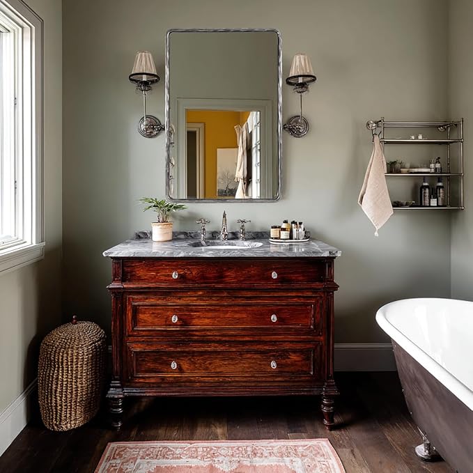 ANDY STAR Hand-Forged Silver Bathroom Mirrors for Wall, 22x30 Inch Vintage Solid Steel Metal Frame Bathroom Vanity Mirror, Antique Rounded Rectangle Wall Mirror, Hangs Horizontally or Vertically