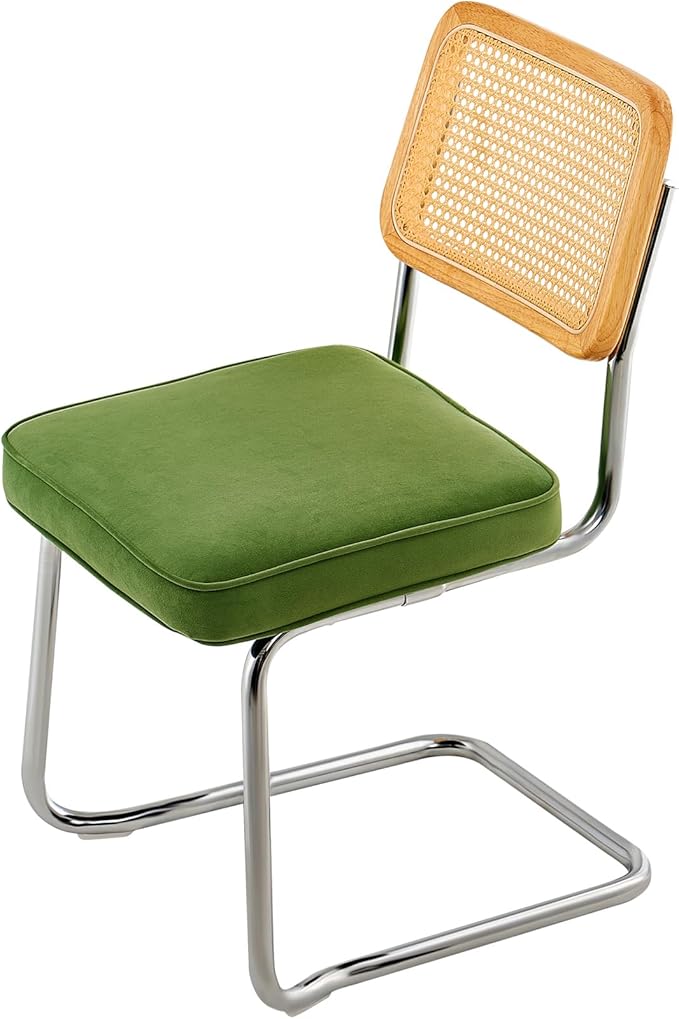 VEVOR Rattan Dining Chairs Set of 4, Mid Century Modern Dining Chair, Upholstered Velvet Accent Chair with Rattan Back, Retro Dining Room Kitchen Chair for Living Room, Bedroom (18.1 Inch)