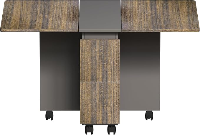 Ball & Cast 5 Pieces Folding Extendable Dining Table Set with 4 Chairs for 4 Peoples,55'' Drop Leaf Wood Kitchen Table Set w/Storage and 6 Wheels,Easy to Assemble,for Small Space,Brown+Gray
