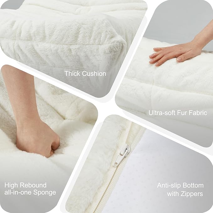 Bean Bag Chairs for Adults Giant Bean Bag Chair Memory Foam BeanBag Chair Big Bean Bag Sofa with Filler Faux Fur Fireside Beanbags Lazy Sofa for Living Room Bedroom Dorm Office (White Plush)