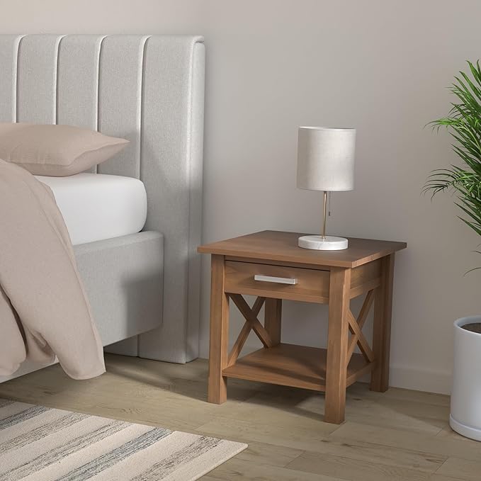 SIMPLIHOME Kitchener SOLID WOOD 21 inch Wide Square Contemporary End Side Table in Medium Saddle Brown for the Living Room and Bedroom