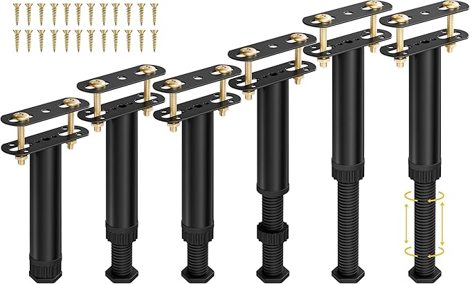 6 Pcs Adjustable Height Bed Support Legs 7.08-12.5 inch with Locking Ring, Bed Frame Center Support Legs for Bed Frame/Bed Center Slat/Furniture, Bed Legs Replacement Bed Slats Support Legs