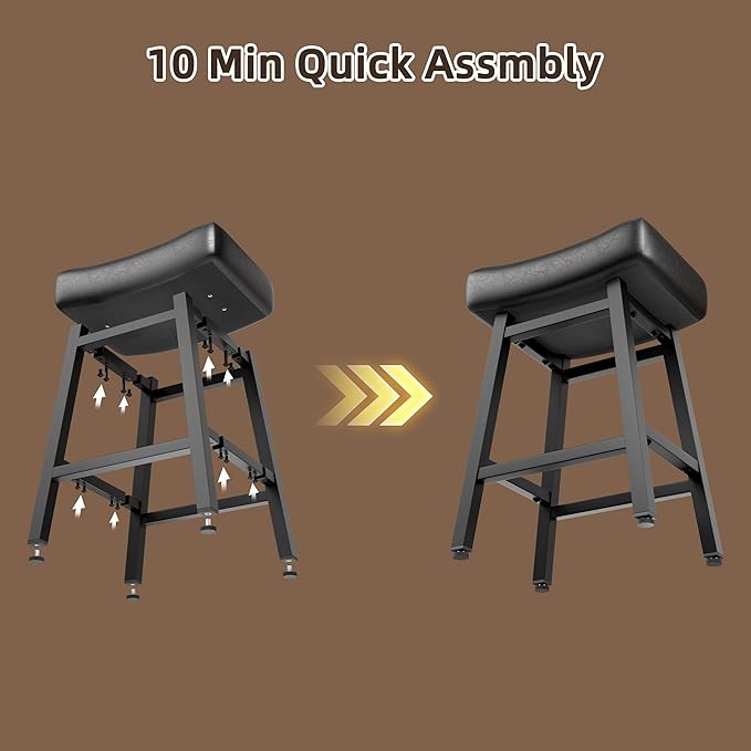 Counter Height Bar Stools Set of 6, 24 Inch Backless BarStools for Kitchen Island Leather Saddle Bar Chairs Kitchen Stools with 4" Thick Seats & Heavy Duty Metal Base, Black