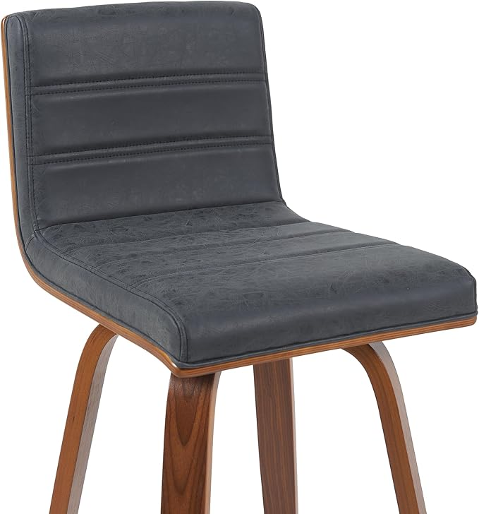 Vienna Modern Swivel Bar Height Stool with Vintage Black Upholstered Seat and Walnut Finished Wood Frame Set of 3