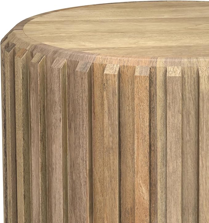 SIMPLIHOME Lyall End Table - 16 inch Wide Solid Mango Wood Round Accent Table with Fluted Sides in Natural, Contemporary Nightstand or Lamp Stand for Living Room or Bedroom, Assembled