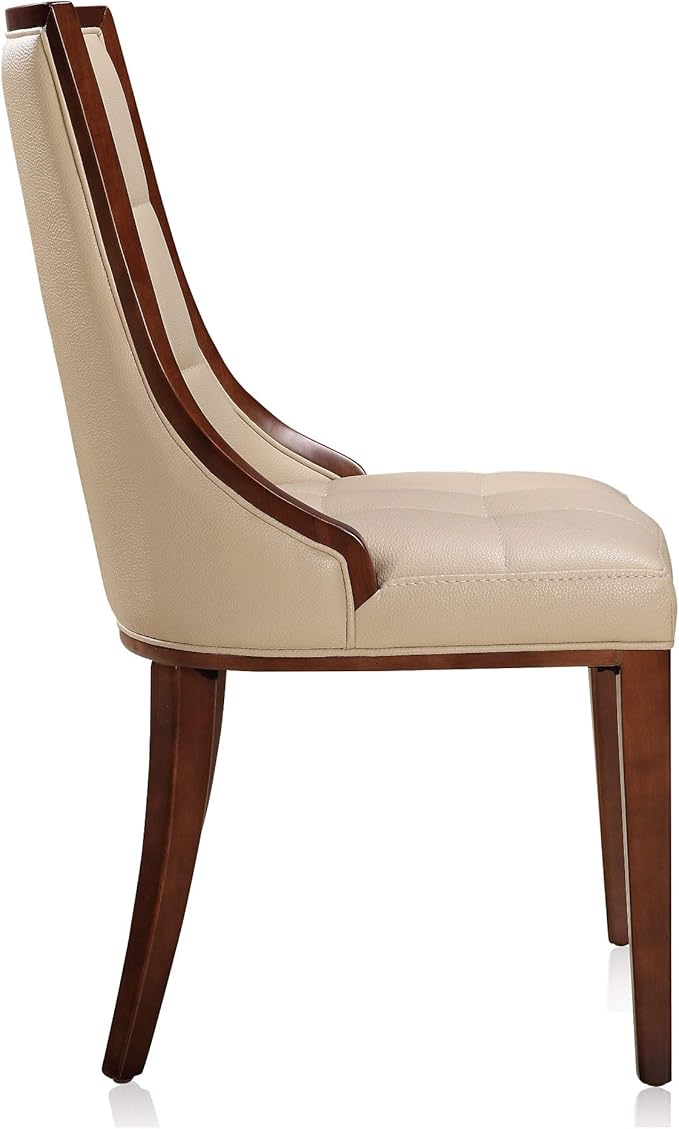 Manhattan Comfort Fifth Avenue Faux Leather Dining Chairs, Parsons Accent Furniture with Padded Wingback Seat, Fine Rectangular Stitching and Solid Beech Wood Frame, Set of 2, Cream