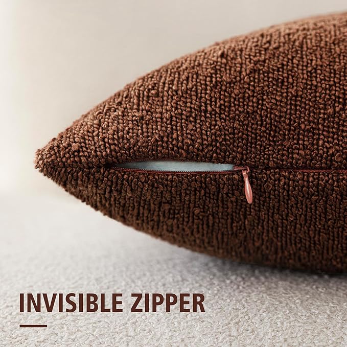 Foindtower Pack of 2 Textured Boucle Throw Pillow Covers Accent Solid Pillow Cases Cozy Soft Decorative Couch Cushion Case for Chair Sofa Bedroom Living Room Home Decor 20x20 Inch Red Taupe
