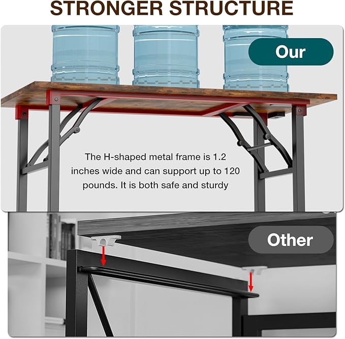 TEMI Small Computer Desk Folding Table - No Assembly, Compact 44.3" Foldable Desk with Power Outlets & USB Charging Port, Portable Small Office Desk, Ideal Mini Study Table for Narrow Spaces, Brown
