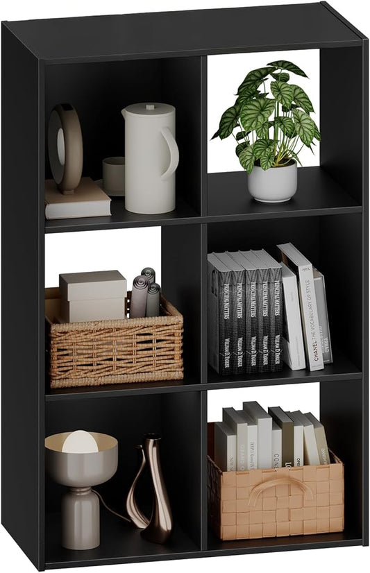 Sweetcrispy 6 Cube Storage Organizer - Open Cube Bookshelf with 3 Removable Back Panels, Display Storage Bookcase for Living Room, Bedroom, Entrance Hall, Home Office，36" L×11.6" W×24" H, Deep Black
