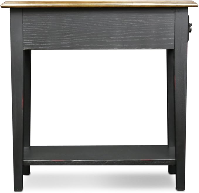 Haven Ridge Narrow Solid Wood Side Table with Drawer and Shelf, Medium Oak Brown and Slate Black, Perfect for Living Rooms, Bedrooms, and Small Spaces – Leick Home, 9017-SL