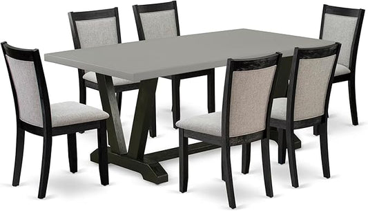 East West Furniture V697MZ606-7 7 Piece Dining Room Furniture Set Consist of a Rectangle Dining Table with V-Legs and 6 Shitake Linen Fabric Upholstered Chairs, 40x72 Inch, Multi-Color