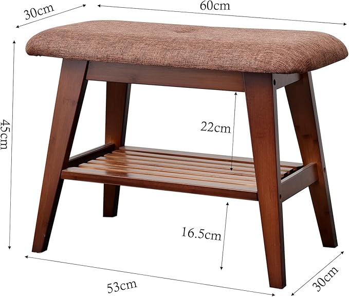 Shoe Entryway Bench, Bamboo Shoe Rack Bench, Organizer with 2 Tier Storage Simple Style Good Load Bearing, Ideal for Entryway Hallway Living Room,(Brown,23.6'')
