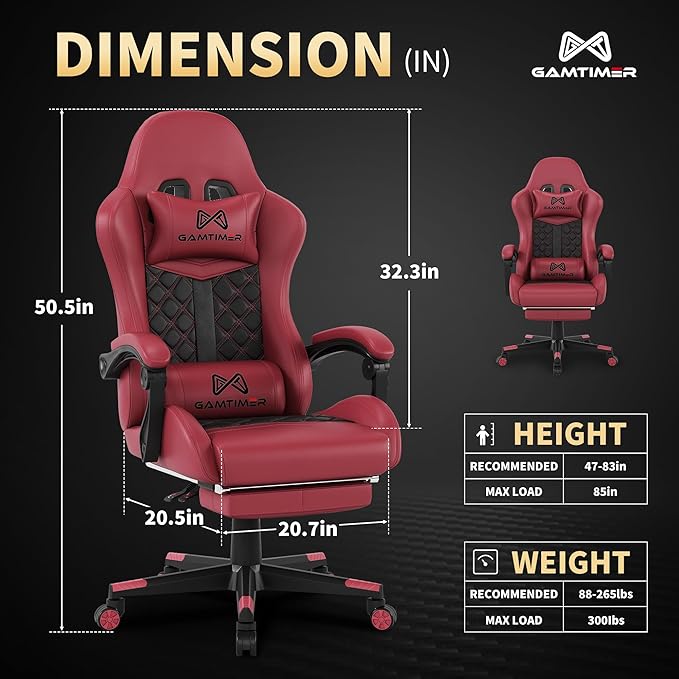 Gaming Chair, 400 lbs Adult Chair, High Back Computer Chair with Footrest and Linked Armrests, Office Video Game Chair with Lumbar Support (RED)