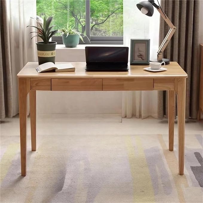 Solid Wood Desk with Drawers, Small Computer Desk for Small Spaces, Gaming Study Home Office Desks for Work, Student PC Desk for Bedroom, Escritorios para Cuartos (Wood Color, 39inch)