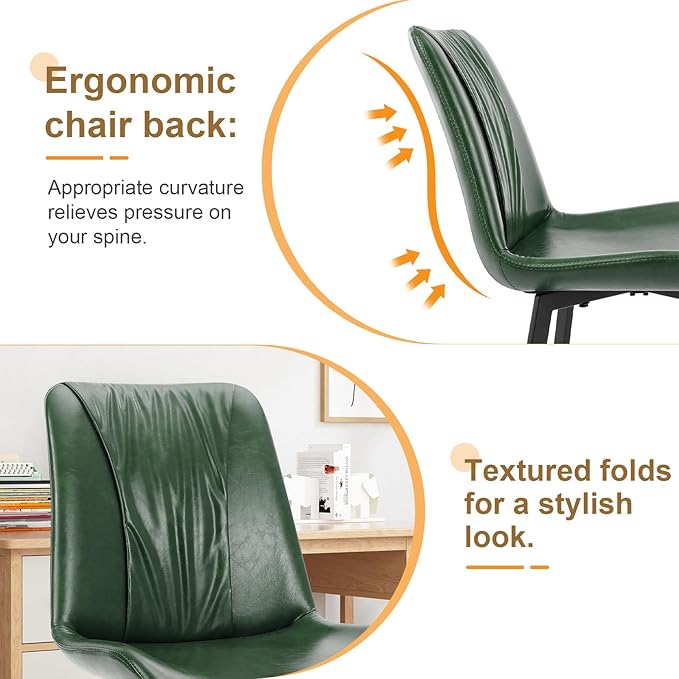 Upholstered Dining Chairs Set of 2, Modern Kitchen & Dining Room Chairs, Faux Leather, Sturdy Metal Legs, for Living Room, Cafe & Restaurant- Green