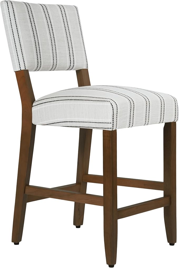 HomePop 24" Open Back Counter Stool|HomePop Home Décor|Fabric Chairs for Dining Room, Kitchen and Living Room - Black and White Stripe(Single Pack)