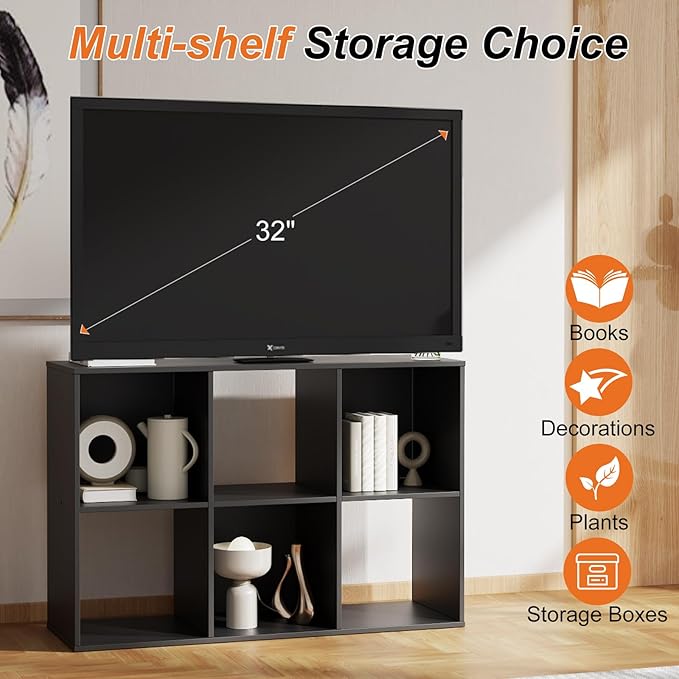 Sweetcrispy 6 Cube Storage Organizer - Open Cube Bookshelf with 3 Removable Back Panels, Display Storage Bookcase for Living Room, Bedroom, Entrance Hall, Home Office，36" L×11.6" W×24" H, Deep Black
