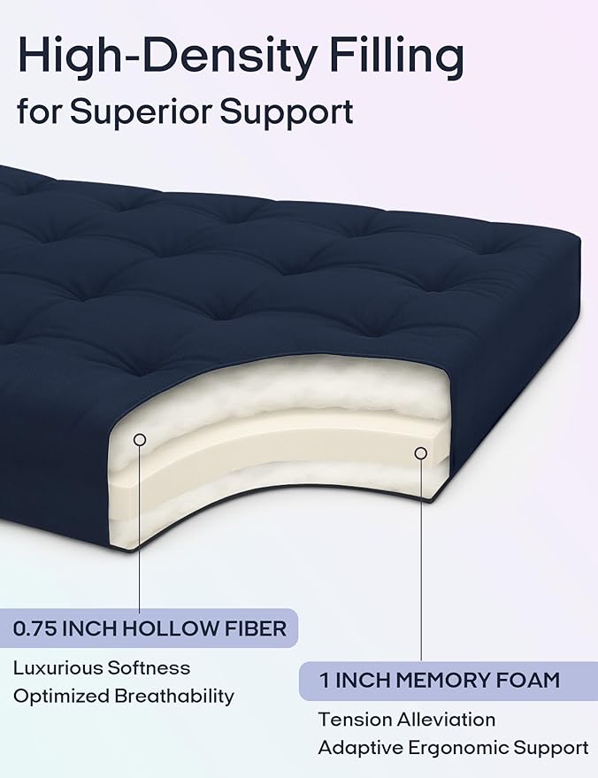Syrinx Japanese Floor Futon Mattress, Foldable Tatami Sleeping Pad for Adults & Kids, Roll-Up Floor Bed or Bench Cushion with Anti-Slip Strap & Water-Resistant Design