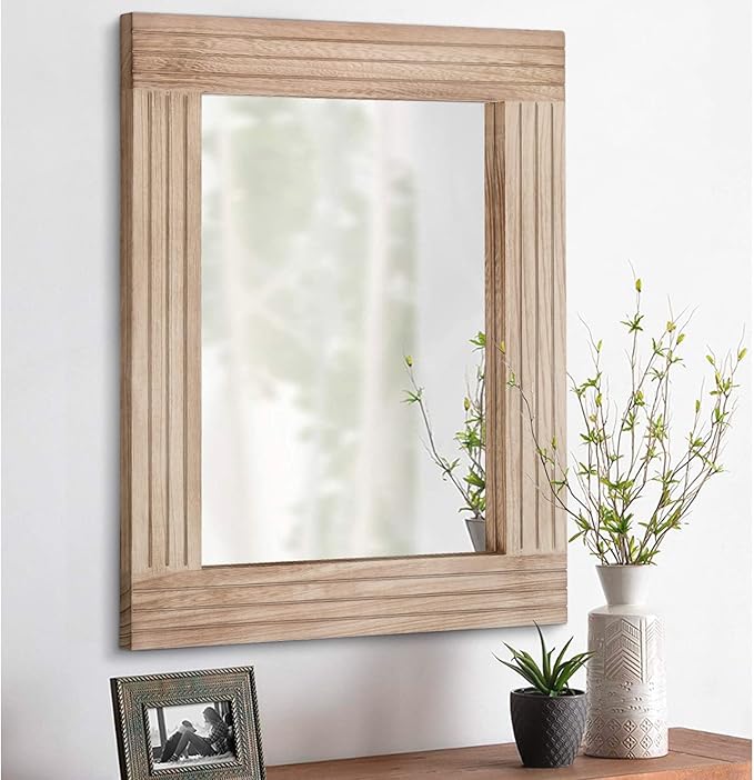 Rectangle Mirror Retro Wooden Wall-Mounted Mirrors Farmhouse Bedroom Bathroom Vanity Entrance Decorative Antique Hanging Mirror Large 20"x16"