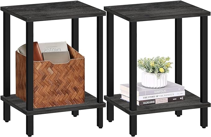 TUTOTAK End Table, Set of 2, Side Table, Nightstand, 2-Tier Storage Shelf, Sofa Table for Small Space, Living Room, Bed Room, Charcoal Grey TB01BY035(2PCS)