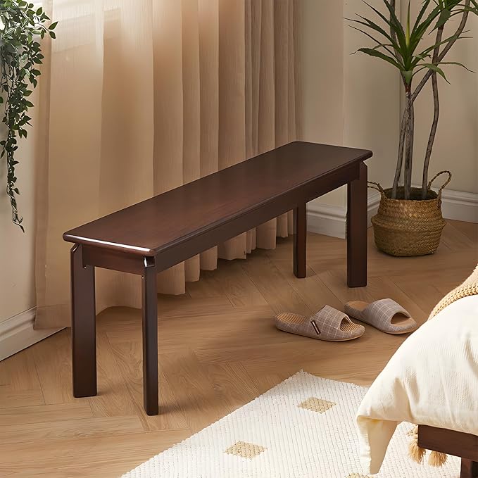 Dining Bench, Solid Wood Bench with Wide Seat, Mid Century Modern Bench, End of The Bed Bench, 47.2" L x 11" W x 16.5" H(Walnut)