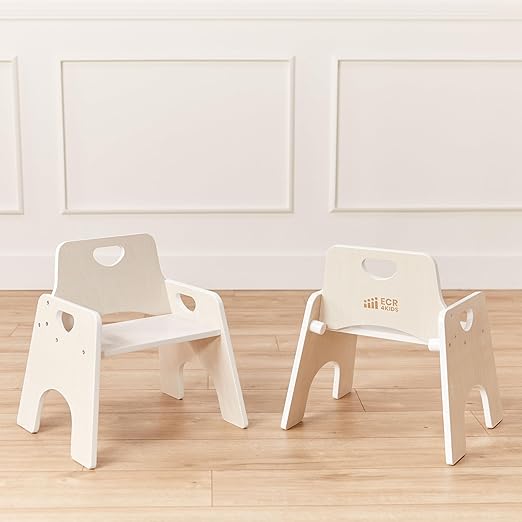 ECR4Kids Stackable Wooden Toddler Chair, 10in, Kids Furniture, White Wash, 2-Pack