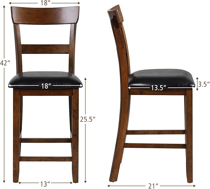 COSTWAY Bar Stools Set of 2, 25.5-Inch Counter Height Chair with Backrest, Foam-Padded Cushion, Rubber Wood Legs, Wooden Vintage Dining Chair for Bistro, Living Room, Kitchen, Brown and Black