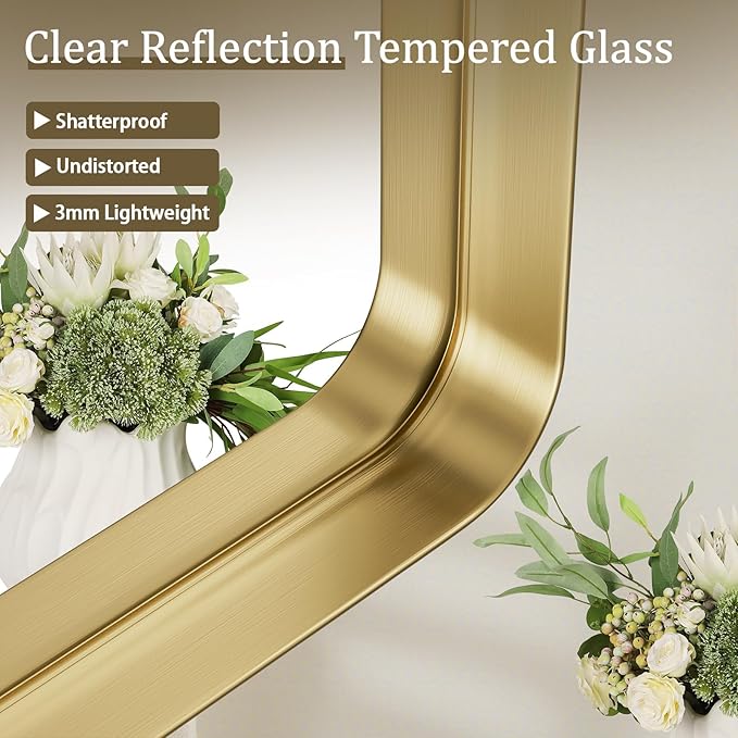 Bathroom Mirror 24x32 inch, Gold Gorgeous Deep Frame Wall Mirror, Modern Round Corner Bathroom Vanity Mirror for Bedroom, Living Room, Hanging or Leaning Horizontal or Vertical, Gold