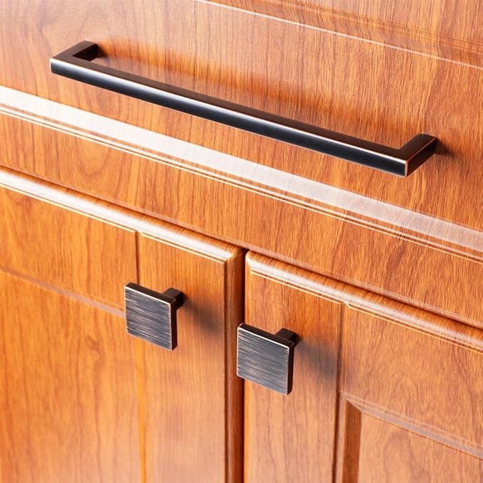 KOOFIZO Solid Square Bar Cabinet Handle - Oil Rubbed Bronze Furniture Pull, 7.6 Inch/192mm Screwhole Distance, 1-Piece for Kitchen Cupboard Door, Bedroom Dresser Drawer, Bathroom Wardrobe Hardware