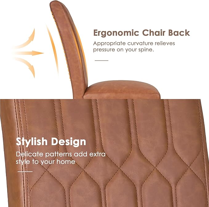 VECELO Upholstered Dining Chairs Set of 4, Modern PU Leather Accent Parsons, Solid Wood Legs w/Rubber Footpads, for Living Room Kitchen, Brown