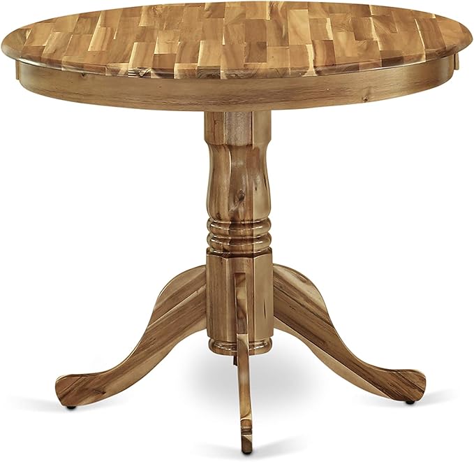 East West Furniture ANLA5-ANA-05 5 Piece Dining Room Table Set Includes a Round Kitchen Table with Pedestal and 4 Grey Linen Fabric Parson Dining Chairs, 36x36 Inch, Natural