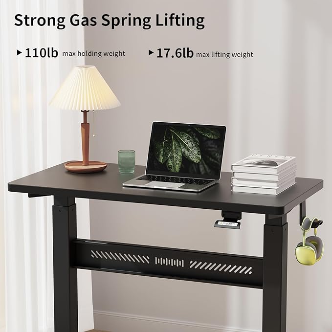 Mobile Walking Pad Desk with Wheels, Pneumatic Small Rolling Standing Desk Riser Height Adjustable (28-43.7") for Treadmill, Portable Computer Table for Home Office, Black
