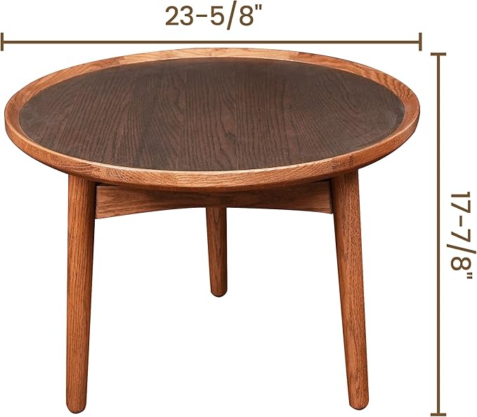CONSDAN 24 Round Coffee Table, Solid Oak Frame & Veneer Top, USA Grown Hardwood, Modern Living Room, Lounge Side Table (Single Large Piece)
