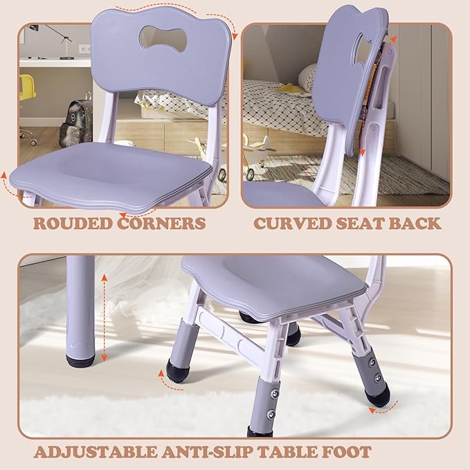 Kids Table and 2 Chairs Set, Height Adjustable Toddler Study Table and Chair Set, Kid Size for Ages 3-8 Children, Graffiti Desktop, Easy to Wipe/Arts & Crafts, Homes/Classrooms/Daycare (Grey)