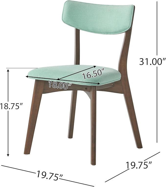Christopher Knight Home Abrielle Mid-Century Modern Fabric Dining Chairs with Natural Walnut Finished Rubberwood Frame, 2-Pcs Set, Mint / Natural Walnut