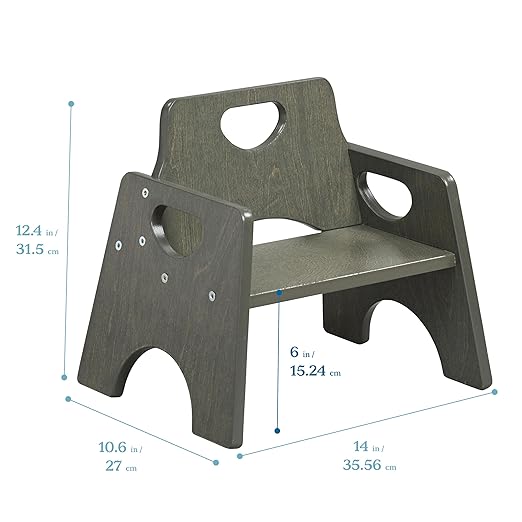 ECR4Kids Stackable Wooden Toddler Chair, 6in, Kids Furniture, Grey Wash, 2-Pack