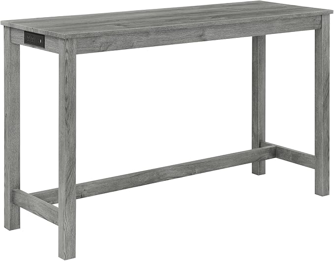 Ball & Cast 4 Piece Kitchen Dining Room Table and Chairs Set, Farmhouse Wooden Counter Height Bar-Sets w/USB Ports & Power Outlet & 3pcs Stools, 59" Sofa-Table Barstool w/Charging Station, Grey