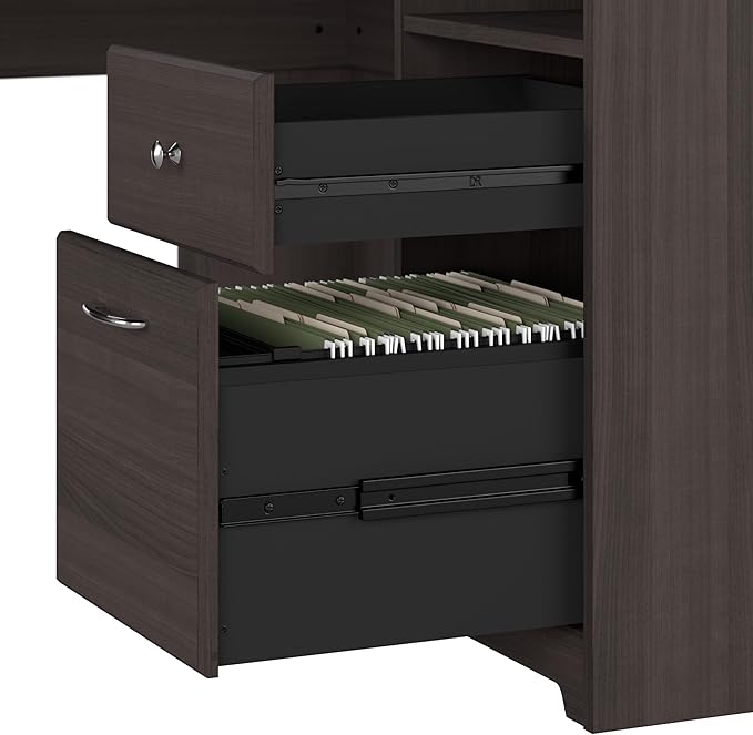 Bush Furniture Cabot L Shaped Desk with Hutch | Corner Desk with Storage for Home Office in Heather Gray | 60W L Shaped Computer Desk