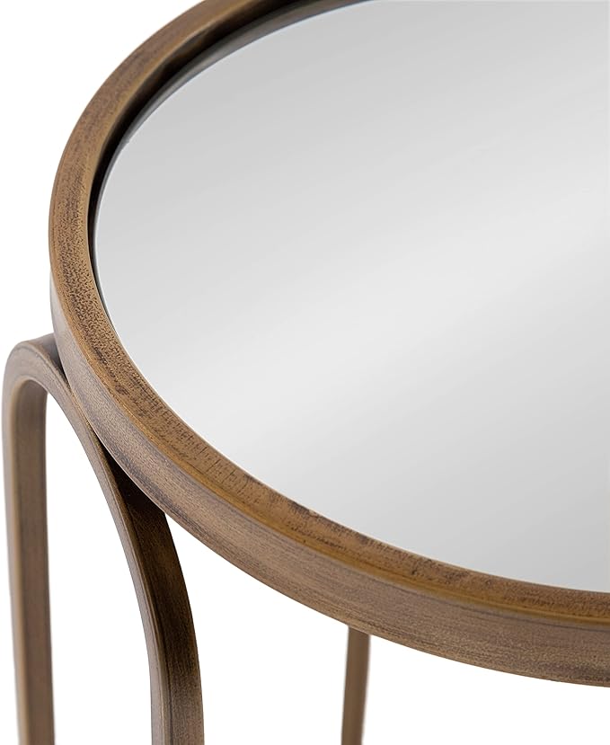 Kate and Laurel Pomeroy Vintage Decorative Drink Table; 11 x 11 x 24; Mirrored Glass and Antique Gold; Traditional Glam Pedestal Table with Arched Base and Round Tabletop