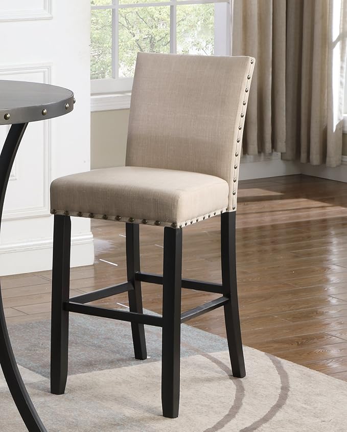 Roundhill Furniture Biony Fabric Bar Stools with Nailhead Trim (Set of 2), Tan