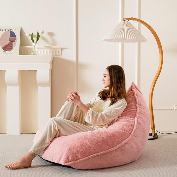 BYBYME Bean Bag Chairs Sherpa Lazy Sofa, Giant Beanbag Chairs for Adults, Teenagers with Stuffed High Density Foam Filling, Comfy Chair for Living Room, Bedroom