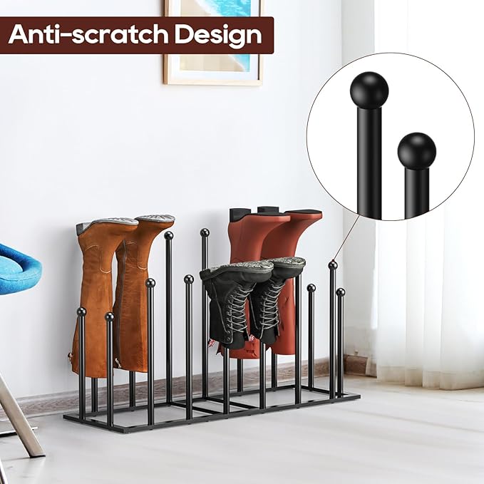 ORLESS Boot Rack Metal Black 8 Pairs Free-Standing Shoe Rack Boot Organizer Storage for Closet Entryway, Garage, Dorm Room, Hallway, Outdoor, Boot Rack